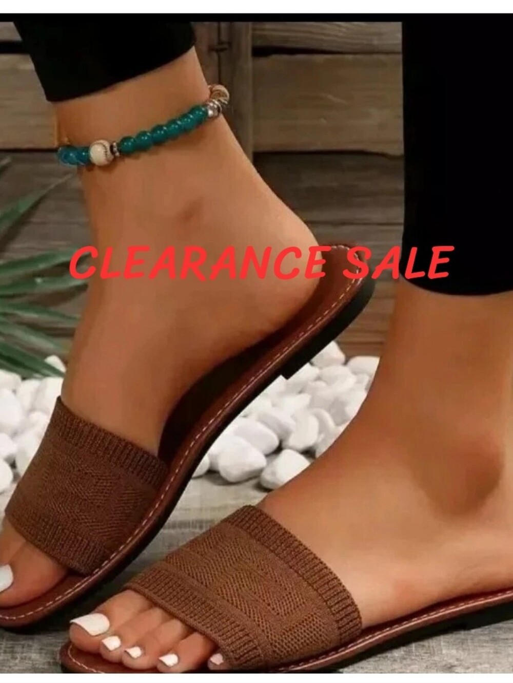 Women's US Size 10 Brown Fabric Flip Flops Flat Non Slip Sandals Open Toe New